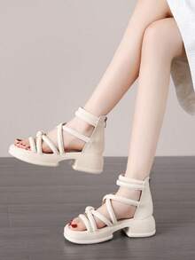 Sandal đế xuồng cao gót, đế dày, thoáng khí, kiểu dáng La Mã, mẫu mới mùa hè 2026, đa năng, chống thấm nước. - trắng - Xem 2