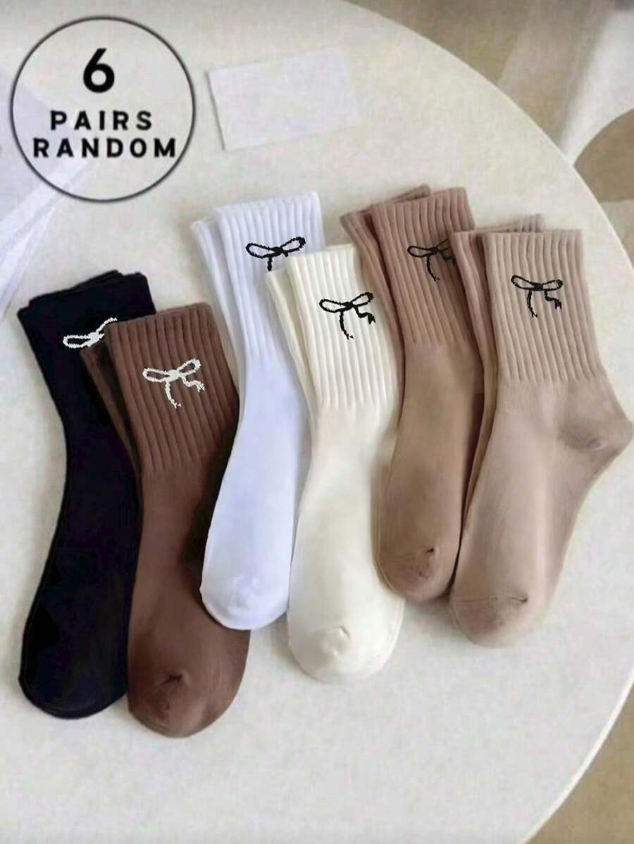 1/3/5/10 Pairs Random Women Crew Socks With Bow Design, Comfortable ...