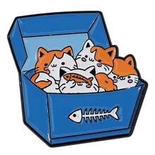 1pc Cute Cat Food Metal Badge, Hamburger Pizza Treasure Box, Creative Cartoon Enamel Brooch Accessory Set - Multicolor - View 8
