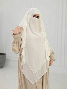 1件装女士三层雪纺头巾，不对称面纱，纯色时尚优雅雪纺围巾披肩，适合日常佩戴、祈祷、海滩、度假等场合。 - 白色 - 查看 2