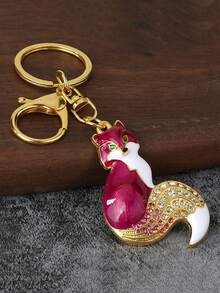 1 PC Fashionable And Cute Alloy Enamel Fox Keychain With Exquisite Style. Suitable For Both Men And Women. A Bag Charm. The Perfect Gift For Friends. - Multicolor - View 7