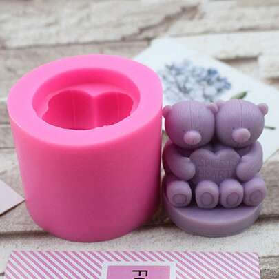 Khuôn silicon đa năng tự làm hình gấu bông trái tim dùng để xông tinh dầu, thích hợp cho liệu pháp hương thơm.