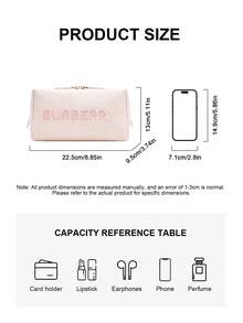 Burberry Túi đựng mỹ phẩm phong cách Y2K màu hồng thêu logo, chất liệu vải denim, hộp đựng đồ trang điểm di động, vật dụng cần thiết khi đi du lịch và dự tiệc. - màu hồng nhạt - Xem 7