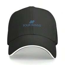 Four Winns Men's Adjustable Flat-Top Cap - Breathable Mesh Back, Comfortable For All Seasons, With Logo, Casual Sports Design, Suitable For Golf And Fishing - 黑色 - 查看 1