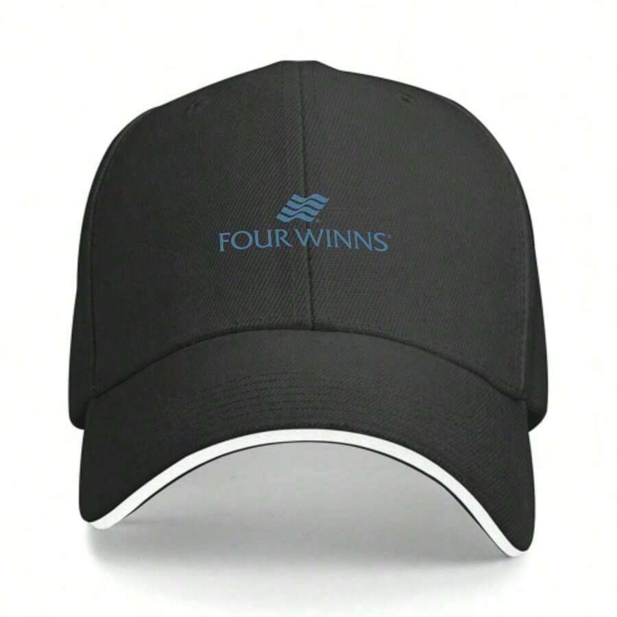 Four Winns Men's Adjustable Flat-Top Cap - Breathable Mesh Back, Comfortable For All Seasons, With Logo, Casual Sports Design, Suitable For Golf And Fishing - 黑色 - 查看 1