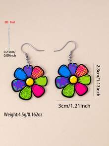 1 par de pendientes de acrílico con diseño floral 2D plano y vibrante, joyería de estilo minimalista elegante para mujeres, adecuado para uso diario y de fiesta - Multicolor - Ver 4