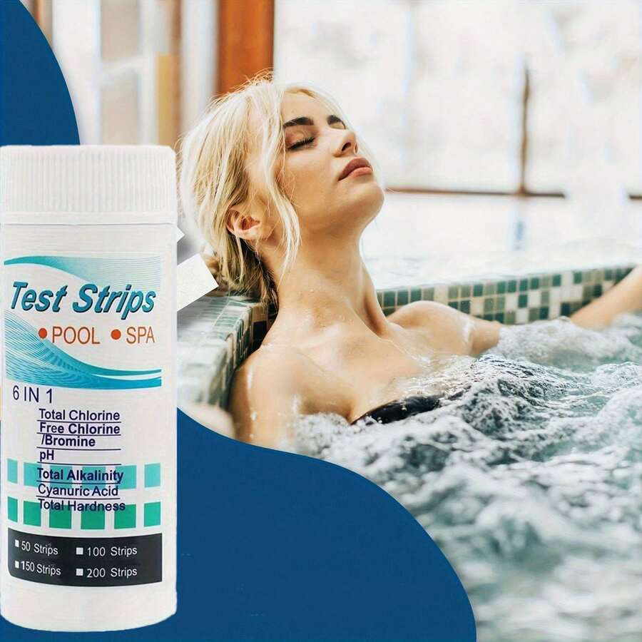 50 piezas/100 piezas Tiras de prueba de agua para piscina y spa 6 en 1, que combinan precisión, facilidad de uso y pruebas exhaustivas, diseñadas para ayudarte a mantener un entorno de natación claro y equilibrado con el mínimo esfuerzo - A - Ver 1