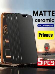 5 Packs Full-Coverage Matte Privacy Screen Protector - For IPhone, Privacy Screen Protector, Anti-Spy And Fingerprint, Upgraded Edge Protection, Scratch-Resistant, Easy To Install, Bubble-Free, Perfectly Compatible With IPhone 17 Pro Max/17 Air/16 Pro Max/16e/15 Pro Max/15 Plus/14 Pro Max/13 Mini/12 Mini/11 Pro Max/XS Max Series, Ceramic Film, Soft Film, Compatible With Phone Cases. - Black - View 28