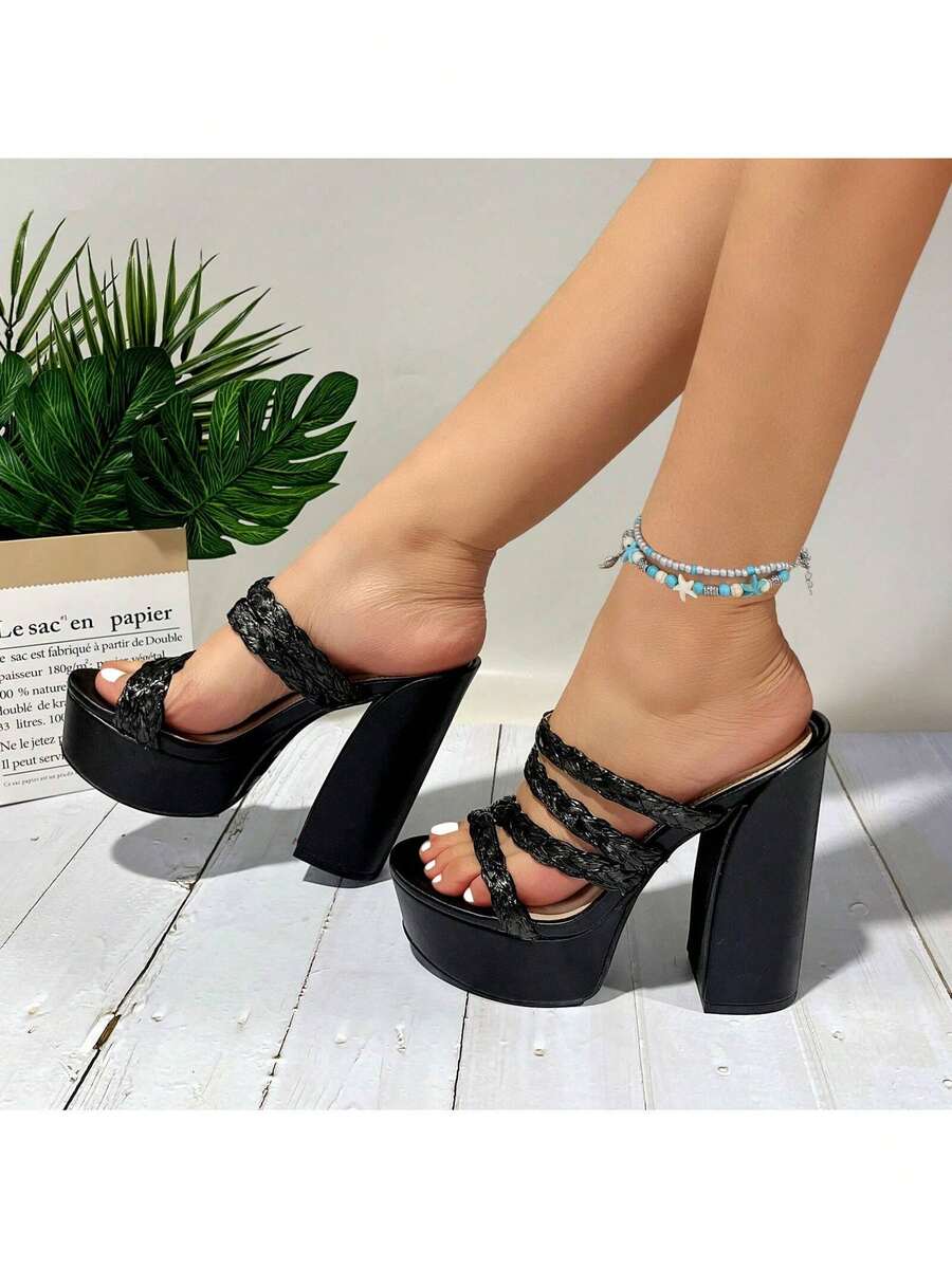 lunryet Womens Natia Open Square Toe Block Heel Dress Sandals - Black - View 1