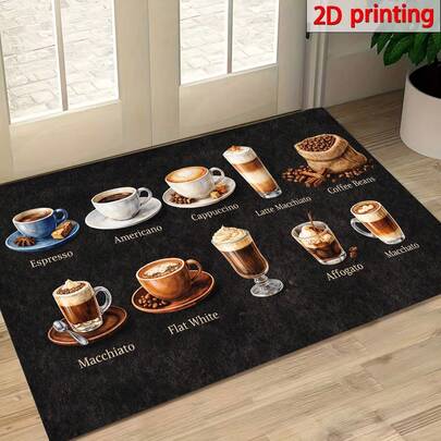 Thảm in họa tiết cà phê, chất liệu polyester, có khả năng thoát nước, thích hợp cho nhà bếp, phòng khách, lối vào, ban công, trang trí nhà cửa, chống bám bẩn, quán cà phê, quán bar, kỳ nghỉ, tiệc tùng, phòng ngủ, phòng giặt, phòng tắm.