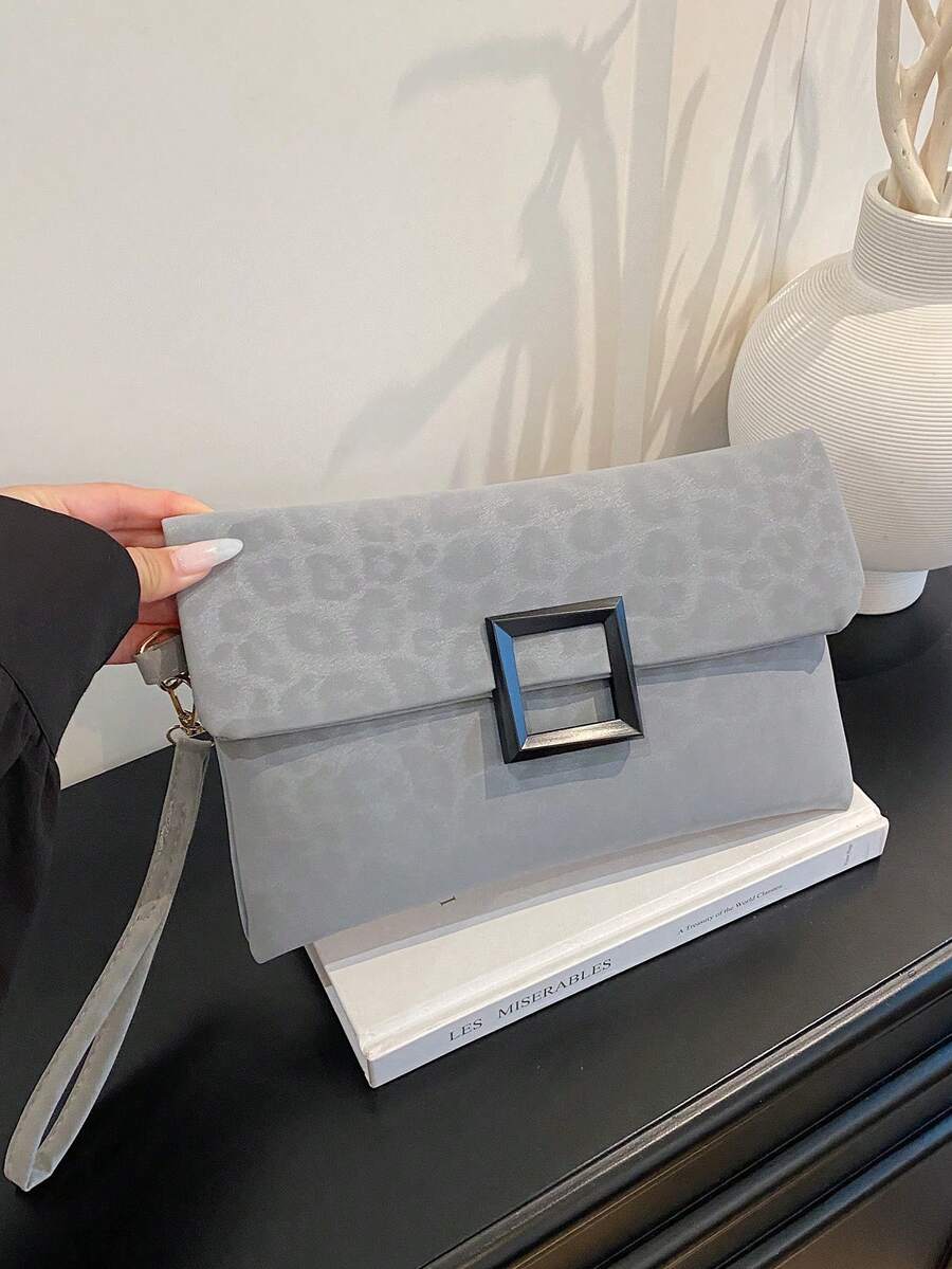 Fashionable Minimalist Casual Clutch Bag, New Solid Color Retro Envelope Wallet Handbag For Women - Grey - View 1