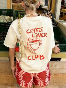 夏季新款简约时尚字母印花休闲圆领短袖T恤，百搭日常女装上衣 - 杏色 - 查看 2