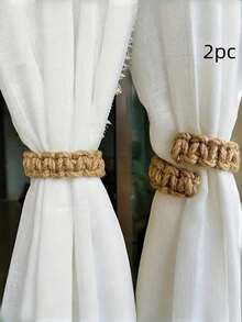 Curtain Tie Backs, Curtain Rope Braided Curtain Clips Curtain Holders Suitable For Bedroom Living Room Home Decor - Brown - View 2