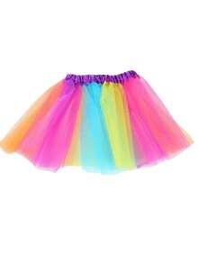 1pc 30cm Colorful Skirt, Rainbow Tulle Skirt, Tulle Skirt, Tulle Puff Skirt, Girls Rainbow Tulle Skirt - Multicolor - View 13