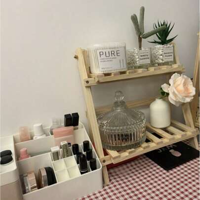 1 chiếc giá đỡ hoa bằng gỗ 2 tầng có thể gập lại, giá để chậu cây hình tam giác để bàn dành cho cây mọng nước và các loại cây khác, sẵn sàng sử dụng khi mở ra.