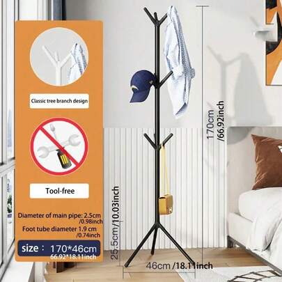 Coat Rack Freestanding Coat Tree With 9 Hooks For Bedroom, Livingroom, Entryway, Sturdy Coat Hanger Stand For Hats, Coats, Scarves, Handbags, Purses