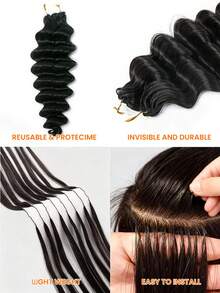 Tóc giả móc sợi Feather Crochet Hair 50g/gói, tóc thật, kiểu Feather Line, bện móc sợi mềm mượt, không đường nối, vô hình, màu đen tự nhiên, phong cách Boho, dành cho tóc mỏng, tóc giả móc sợi siêu nhỏ, kiểu sóng sâu, làm từ tóc thật. - Natural Black - Xem 6