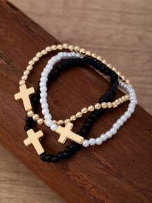 1 Bộ vòng tay co giãn đính hạt đa năng phong cách tối giản, vòng tay mặt dây chuyền hình thánh giá dành cho thanh thiếu niên - đi qua - Xem 4