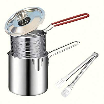 ステンレス鋼製ディープフライヤー 4個セット - マルチファンクション フィルターデザイン、フレンチフライ、魚フィレ、鶏肉のフライに最適、家庭用キッチンに必須、クリスマスにも最適、魚フィレのフライやフレンチフライ作りに最適