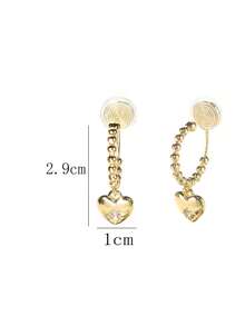 1对时尚新款锆石心形耳环，铜质耳环，女士夹式耳环，无需耳洞，优雅显瘦，适合日常佩戴和节日礼物 - 耳夾 - 查看 2
