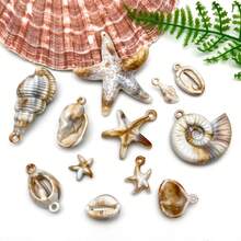 15/24个激光切割金色亚克力贝壳吊坠，带金色边缘，DIY首饰配件，适用于项链、手链、耳环 - 金色 - 查看 12