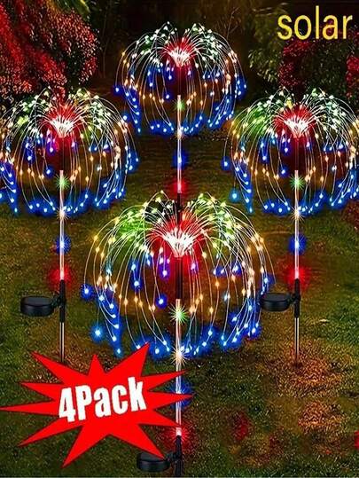 4/2 piezas Luces de jardín solares, Luces de fuegos artificiales solares, 60/120/200 LED Luces de césped impermeables para exteriores, Adecuadas para jardín, boda, fiesta, patio, decoración navideña, Luces solares intermitentes en múltiples colores