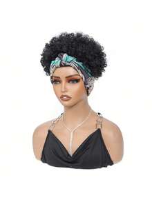 Black Headband Wigs For Women Afro Kinky Curly Wig With Synthetic Short Hair Wigs With Headband Attached Headwrap Wigs Kinky Curly Headband Wig - màu xanh lá - Xem 5