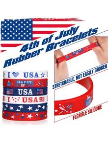 12/24 piezas Pulseras patrióticas del 4 de julio Bandera estadounidense roja, blanca y azul con estrellas Pulseras de silicona Pulseras de goma para el Día de la Independencia Regalos para fiestas - Día de la Independencia - Ver 3