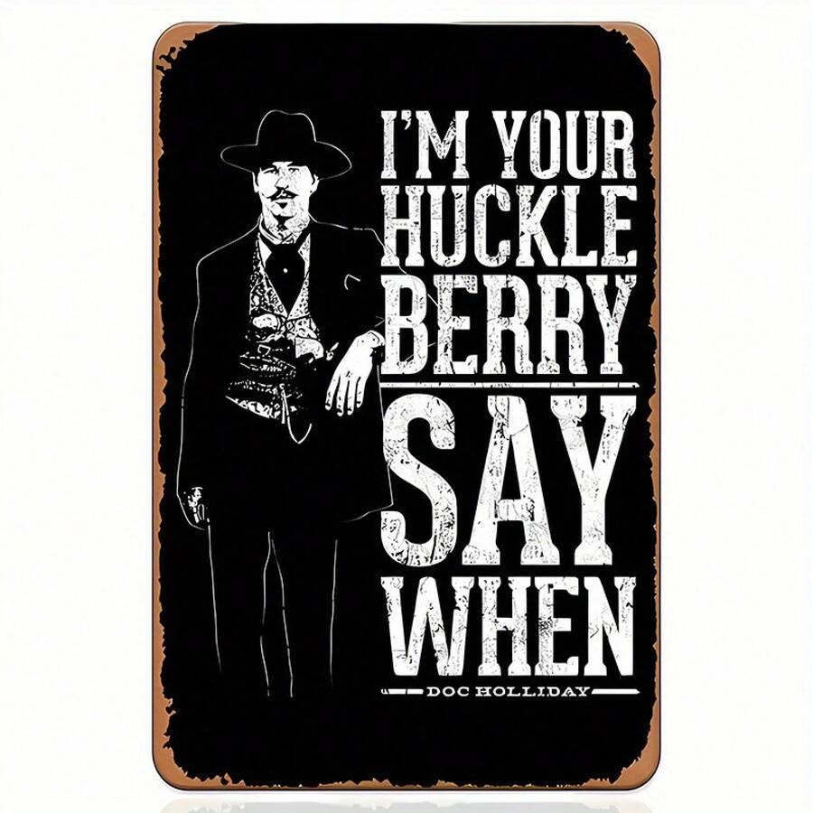 1 Piece Vintage Western Metal Poster - Inspired By Doc Holliday's "I'm Your Partner, Ready To Go" - Thickened Aluminum Black And White Cowboy Decoration - Country Western Wall Art, Suitable For Home, Bar, Garage, Man's Cave - Gift For Western Movie Fans - Vintage Style Decoration - Durable For Indoor Use - Distressed Font With Doc Holliday Quote - Country Tin Poster, Suitable For Western Style, Western Home Decor, Country Home Decoration,Garden Stuff,Outdoor,Outdoor Decor - A - 查看 1