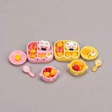 Cute Bento Box And Bowl Set, DIY Decor Dollhouse Accessories - Pink + Yellow - View 7