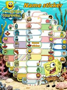 60pcs SpongeBob SquarePants Multi-Functional Name Stickers, Featuring SpongeBob SquarePants, Patrick Star, Squidward, Sandy, Plankton, Mr. Krabs Characters, Cute Patterns For Decorating Cards, Washi Tapes, Crafts, Gift Wrapping, Phones, Cups, Luggage, Notebooks, Random Decorations, Birthday Themes And DIY Projects, Soft Colors Randomly Assorted - Multicolor - View 1