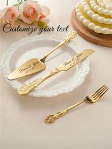 Bộ 4 dao nĩa bằng thép không gỉ mạ vàng, khắc chữ theo yêu cầu, kiểu dáng sang trọng châu Âu mới năm 2025, dao cắt bánh ngọt, thích hợp làm quà tặng cho gia đình và bạn gái, quà sinh nhật/ngày lễ/kinh doanh/đính hôn/kỷ niệm ngày cưới/Giáng sinh - sự lựa chọn tốt nhất. - Nhiều màu - Xem 4