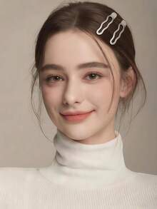 2pcs Minimalist Silver Wavy Line Hair Clips, Geometric Rectangle & Water Drop Duckbill Bangs Clips, New - Silver - View 3