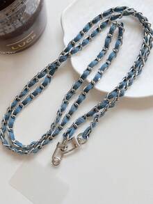 1pc Denim Element Diagonal Crossbody Chain Metal Phone Case Strap Lanyard, Anti-Lost & Lightweight - Cowboy - View 3