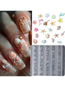 1个3D立体花卉花园造型模具，DIY海洋/贝壳/海星/雏菊美甲装饰模具，高透明度硅胶美甲模具 - 無色 - 查看 6