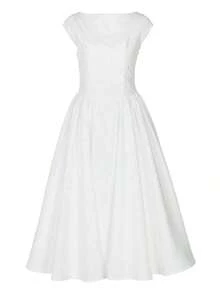 Women's Casual Elegant Vintage Romantic Long Puff Dress, Retro Waist Cinched Dress, Suitable For Wedding, Date, Outing, Romantic, Cute, French Style White Waist Cinched Dress Summer - 黑色 - 查看 12