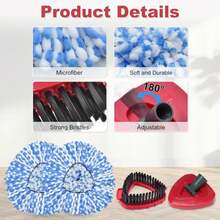 Spin Mop Replace Head, Base, Scrubber, Mop Handle For OCedar RinseClean 2-Tank System, Include 2 Microfiber Mop Refills, 1 Mop Handle, 1 Base And 1 Scrub Brush For Dry Wet Use Floor Deep Cleaning - MàuA - Xem 2