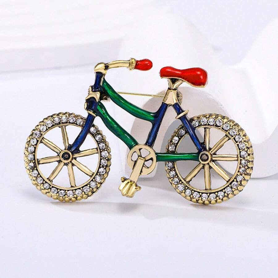 Elegant Alloy Bicycle Brooch, Inlaid With Shiny Rhinestones, Fashion Crystal Inlaid Bicycle Pin Jewelry, Unisex - Multicolor - View 1