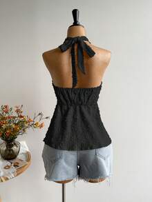 Rusttydustty 女士休闲度假波西米亚风露背吊带上衣（黑色） - 黑色 - 查看 3