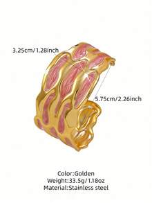 1pc Exaggerated Metallic Texture Oil-Drip Geometric Pattern Open Cuff Bracelet For Women, Suitable For Daily Wear/Party/Holiday Gift - Yellow Gold - View 15