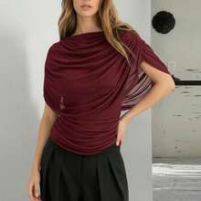 Women's Scarf Collar Draped Sleeveless Fitted Top Soft Stretchy Elegant Work Blouse Casual Office Wear Vacation Streetwear Spring Summer 2026 - 酒紅色 - 查看 2