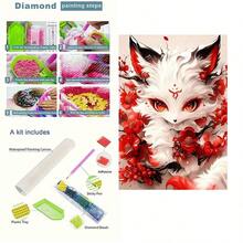 1件套5D DIY钻石画套装，独特的亚克力全圆钻马赛克艺术画布，复古红白狐狸图案，适合墙面装饰，客厅、卧室、办公室皆可，完美的创意手工艺术礼品，无框 - 圓鑽 - 查看 4