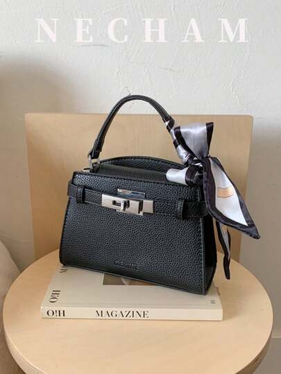 1pc Elegant Vintage Shoulder Bag With Scarf, High-Quality Embossed Leather Handbag