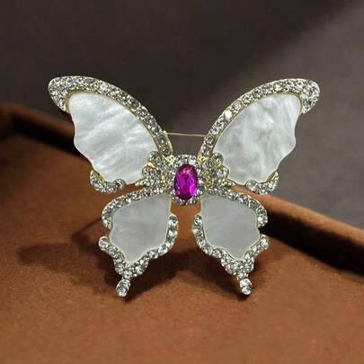 1 chiếc ghim cài áo hình bướm giả vỏ sò cổ điển, thanh lịch, làm từ hợp kim, đa năng, chống trượt.