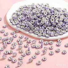 100/200/500 piezas Cuentas espaciadoras redondas plateadas en púrpura para hacer joyas, artes con bolígrafos y manualidades DIY - Morado - Ver 4