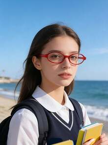 1副复古小框锌合金眼镜，椭圆形镜框，适合学生和女士，四季皆宜 - 彩色 - 查看 3