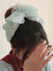 薄荷绿薄纱发圈，女士闪亮珠光蝴蝶结发圈，优雅发饰 - 彩色 - 查看 3