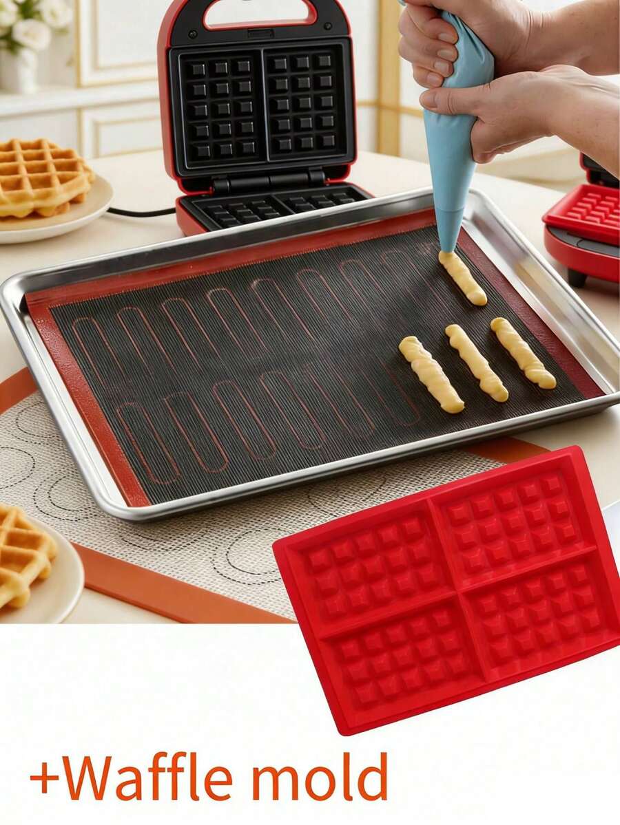1 Set - 30X40cm Silicone Baking Mat, Waffle Mold, Piping Bag, Breathable Cookie & Bread Baking Mat, Oven & Microwave Kitchen Tools - Multicolor - View 1