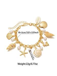1pc Shell & Starfish Faux Pearl Pendant Beaded Bracelet, Ocean Element Casual Jewelry, Suitable For Women To Wear In Summer Beach Vacation And Daily Commute - Multicolor - View 5