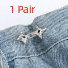2pcs/1pc Korset Pinggang yang Dapat Diatur, Alat Pengontrol Perut Tanpa Jahitan Cocok untuk Celana Jeans Ketat, Dekorasi Kancing Jeans Denim Rhinestone yang Dapat Dilepas, Pembentuk Sabuk Pinggang Logam, Cocok untuk Celana dan Rok - Perak/Hitam/Emas - Gesper pinggang berbentuk bintang berujung empat - View 12